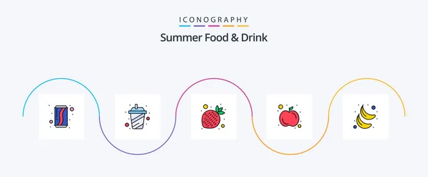 Summer Food Drink Line Filled Flat Icon Pack Including Fruit — Stok Vektör