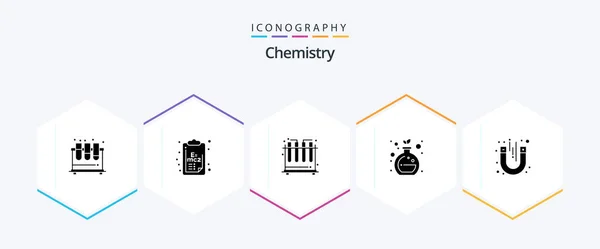 Chemistry Glyph Icon Pack Including Test Laboratory Clip Board Green — Stockový vektor