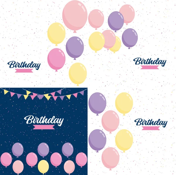 Happy Birthday Announcement Poster Flyer Greeting Card Flat Style — Vector de stock