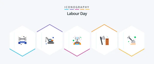 Labour Day Flat Icon Pack Including Sand Wood Man Tool — Stok Vektör