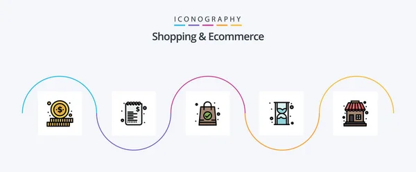 Shopping Ecommerce Line Filled Flat Icon Pack Including Shopping Bag — ストックベクタ