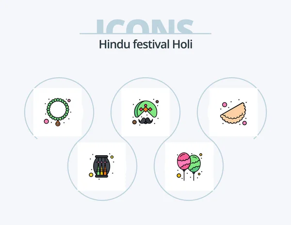 Holi Line Filled Icon Pack Icon Design Party Decoration India — Stock Vector