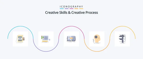 Creative Skills Creative Process Flat Icon Pack Including Thinking Mind — Stok Vektör