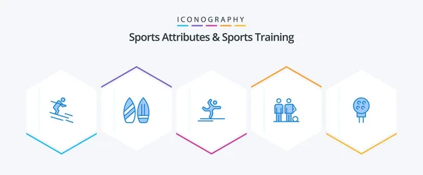 Sports Atributes Sports Training Blue Icon Pack Including Golf Friends — Stockvector