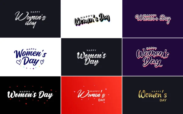 Happy Woman Day Handwritten Lettering Set Use Greeting Invitation Cards — Stock vektor