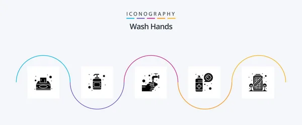 Wash Hands Glyph Icon Pack Including Coronavirus Protection Medical Virus — Stockvector