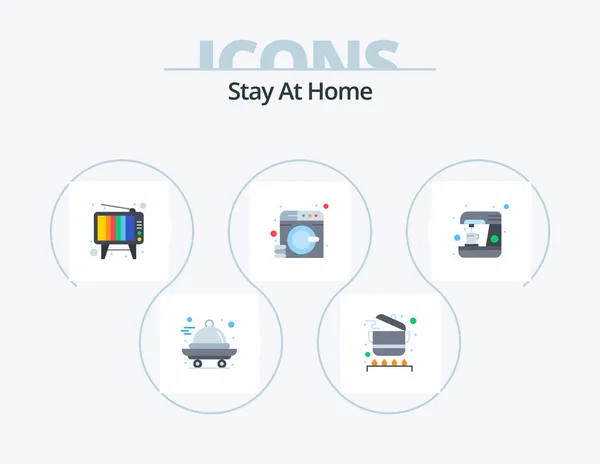 Stay Home Flat Icon Pack Icon Design Machine Coffee Retro — Stock Vector