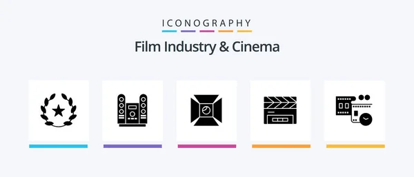Cenima Glyph Icon Pack Including Film Stip Film Flap Focus — Stock Vector