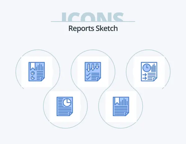 Reports Sketch Blue Icon Pack Icon Design Paper Data Report — Stock vektor
