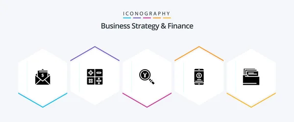 Business Strategy Finance Glyph Icon Pack Including Mobile Money Math — Archivo Imágenes Vectoriales