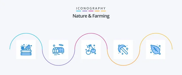 Nature Farming Blue Icon Pack Including Leaf Environment Cherry Tool — Stok Vektör