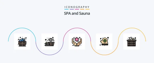 Sauna Line Filled Flat Icon Pack Including Flower Box Spa — 图库矢量图片