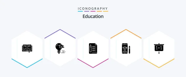 Education Glyph Icon Pack Including Education Pencil Text Mobile Education — Vetor de Stock