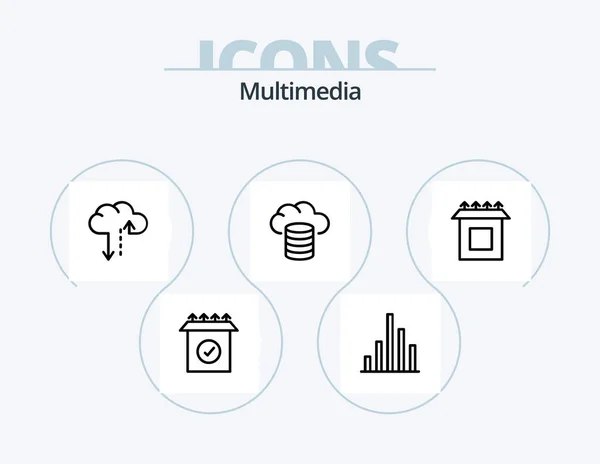 Multimedia Line Icon Pack Icon Design Globe Sync Backup — Image vectorielle