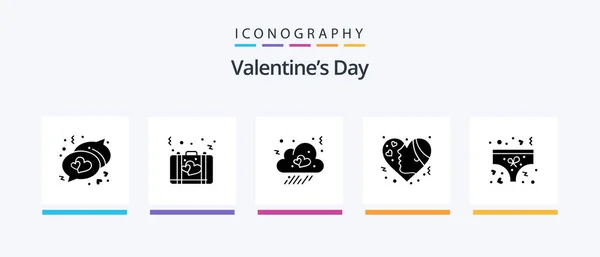 Valentines Day Glyph Icon Pack Including Clothing Hearts Cloud Girl — Stock vektor