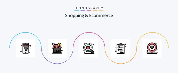 Shopping Ecommerce Line Filled Flat Icon Pack Including Market List — Image vectorielle