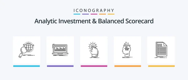 Analytic Investment Balanced Scorecard Line Icon Pack Including File Bill — Vetor de Stock