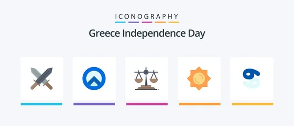Greece Independence Day Flat Icon Pack Including Greece Law Zodiac — Stockvektor
