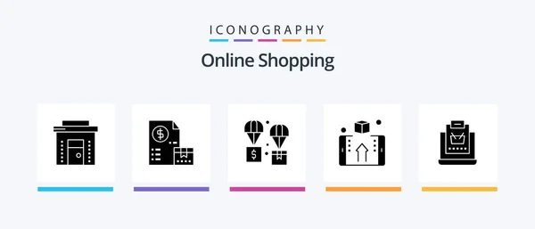Online Shopping Glyph Icon Pack Including Money Box Money Parachute — Stockvektor