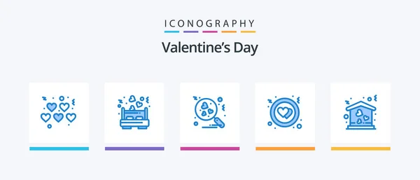 Valentines Day Blue Icon Pack Including Love Love House Love — Διανυσματικό Αρχείο
