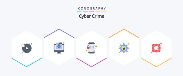Cyber Crime Flat Icon Pack Including Setting Lock Data Cyber — Vettoriale Stock