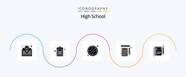 High School Glyph Icon Pack Including Moleskin Calculation Test Rulers — Vettoriale Stock