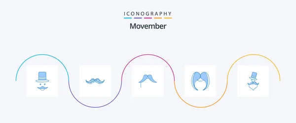 Movember Blue Icon Pack Including Male Hat Movember — Διανυσματικό Αρχείο