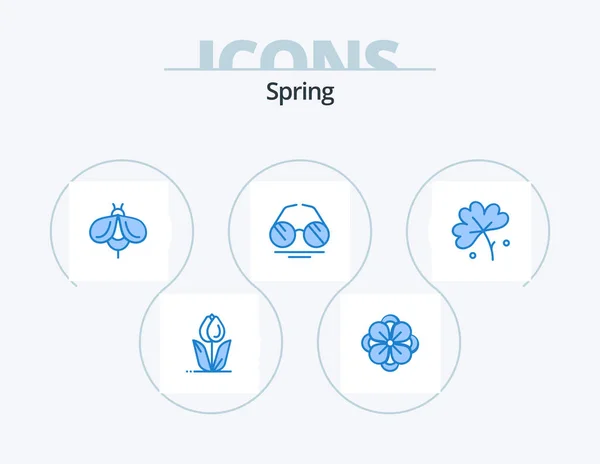Spring Blue Icon Pack Icon Design Flower Bug Anemone Flower — Vetor de Stock
