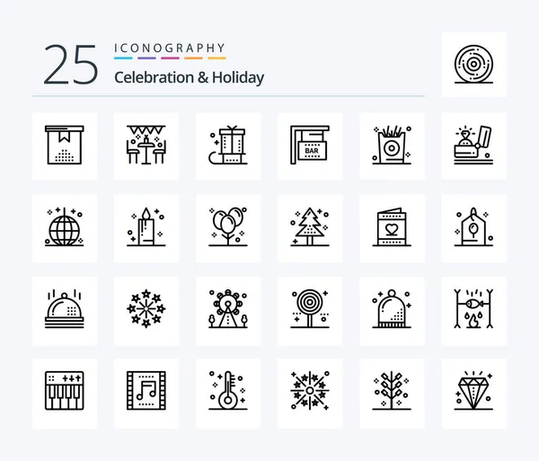 Celebration Holiday Line Icon Pack Including Fries Celebration Party Bar — Stockvektor