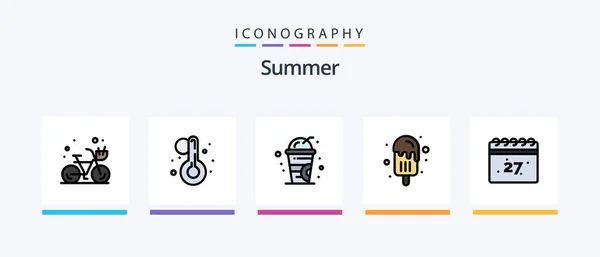 Summer Line Filled Icon Pack Including Nature Camping View Adventure — Stockvektor