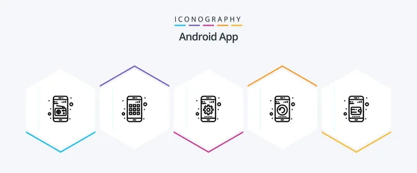 Android App Line Icon Pack Including Purse Mobile Wallet Setting — Διανυσματικό Αρχείο