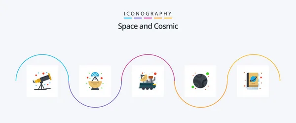 Space Flat Icon Pack Including Science Fiction Science Book Planet — Stockvektor