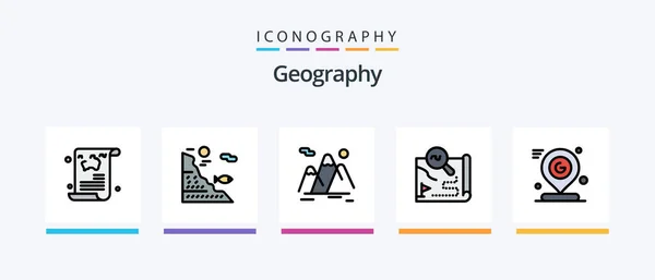 Geo Graphy Line Filled Icon Pack รวมถ งแผนท สถานท มกล — ภาพเวกเตอร์สต็อก