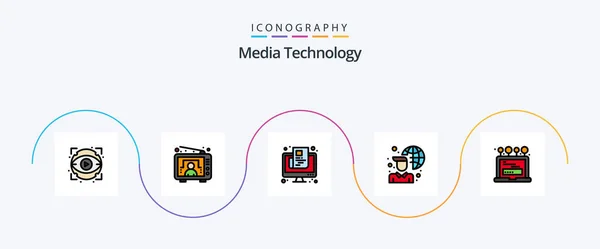 Media Technology Line Filled Flat Icon Pack Including Install Laptop — Image vectorielle