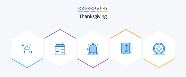 Thanks Giving Blue Icon Pack Including Thanksgiving Cross Giving Book — Stockový vektor