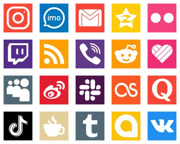 Social Media Icons Every Platform Feed Twitch Email Yahoo Icons — Stock Vector