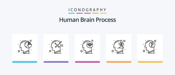 Human Brain Process Line Icon Pack Including Hour Glass Mind — Archivo Imágenes Vectoriales