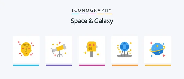 Space Galaxy Flat Icon Pack Including Space Planet Space World — Stockový vektor