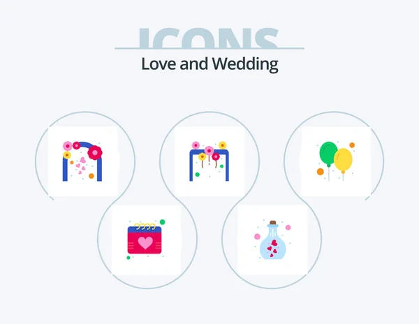 Wedding Flat Icon Pack Icon Design Flowers Love Wine Arch — Archivo Imágenes Vectoriales