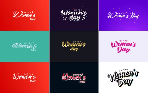 March 8Th Typographic Design Set Happy Women Day Text — Archivo Imágenes Vectoriales