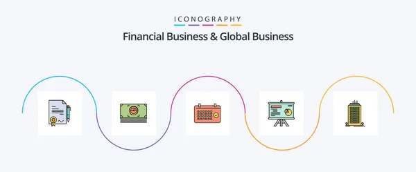 Financial Business Global Business Line Filled Flat Icon Pack Including — стоковый вектор