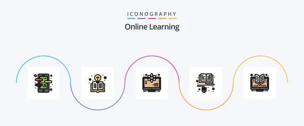 Online Learning Line Filled Flat Icon Pack Including Online Learning — Stock vektor