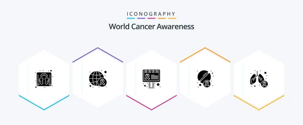 World Cancer Awareness Glyph Icon Pack Including Lung Cancer Billboard — Stock vektor
