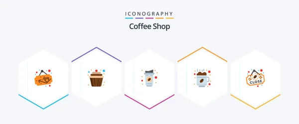 Coffee Shop Flat Icon Pack Including Board Cup Coffee Coffee — Stockový vektor