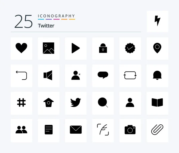 Twitter Solid Glyph Icon Pack Including Twitter Message Video Media — Vettoriale Stock