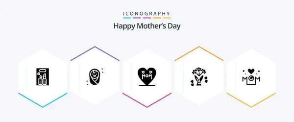 Happy Mothers Day Glyph Icon Pack Including Gift Bouquet Children — Vector de stock