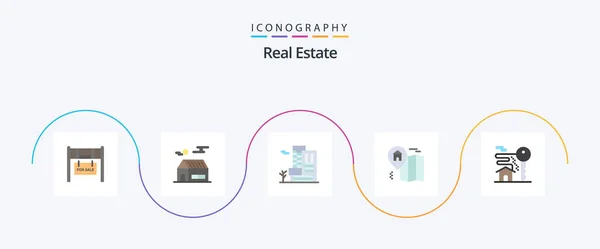 Real Estate Flat Icon Pack Including Room Home Office Map — Stockvector