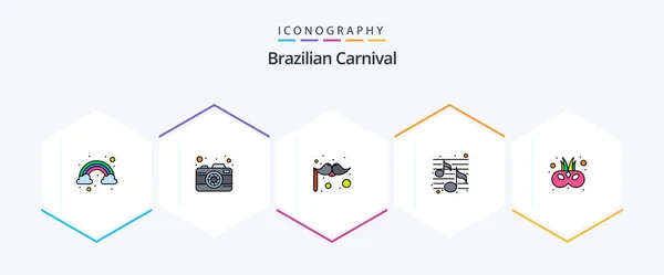 Brazilian Carnival Filledline Icon Pack Including Mask Entertainment Costume Cinema — Stockový vektor