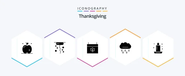 Thanks Giving Glyph Icon Pack Including Dinner Candle Date Thunder — Stockvector