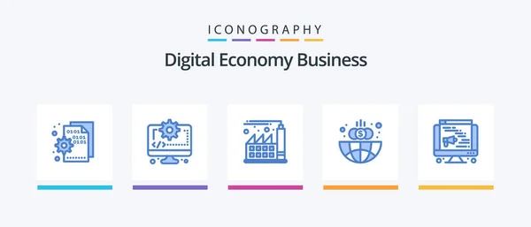 Digital Economy Business Blue Icon Pack Including Speaker Globe Gear — Image vectorielle